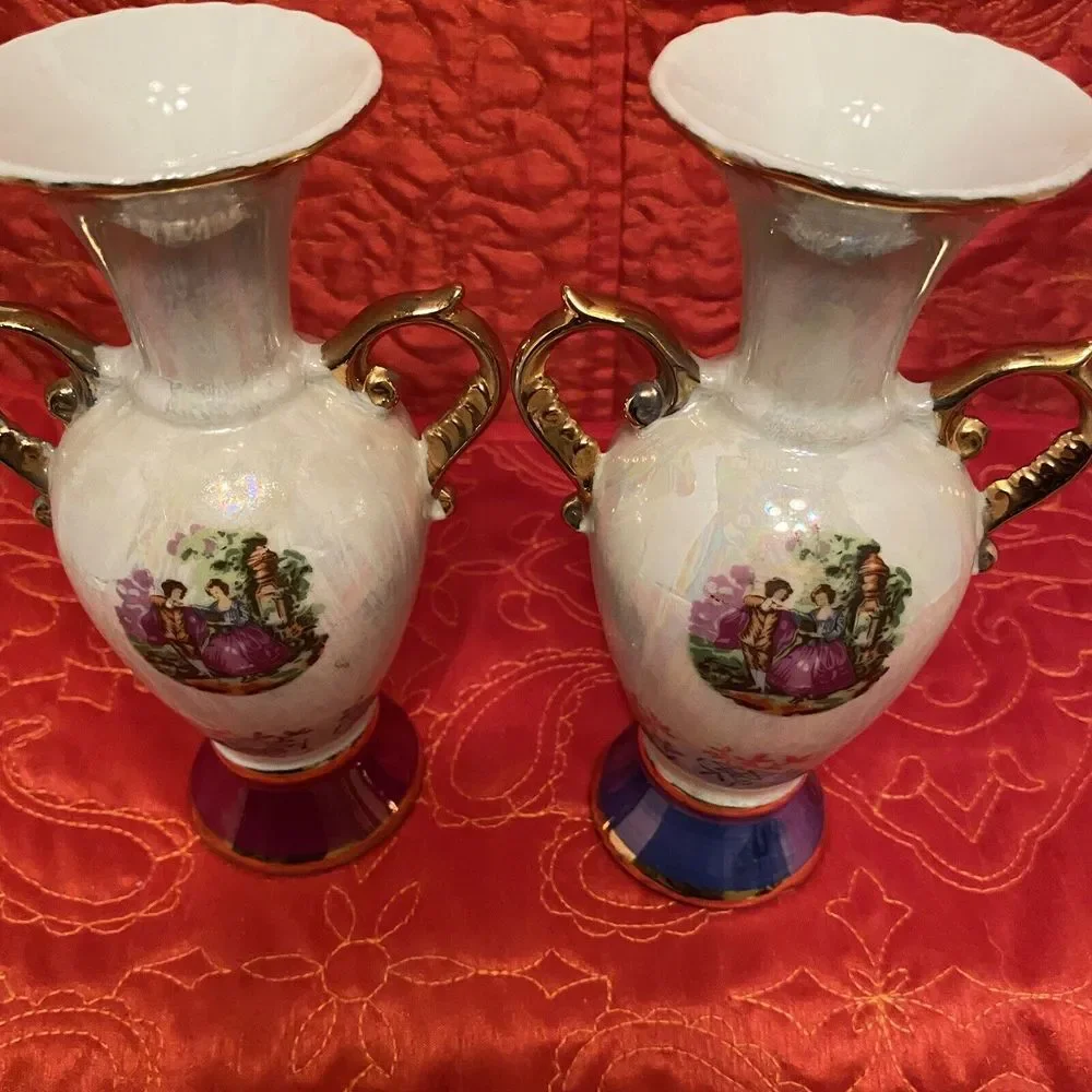 Vintage Empress Haruta Vase Set Of Two A Blue One And A‎ Red One. RARE PAIR
